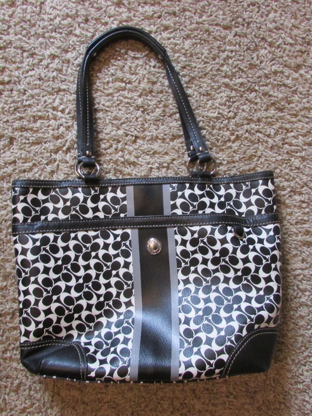 Coach Signature C Monogram Black White Purse Handbag Medium Size